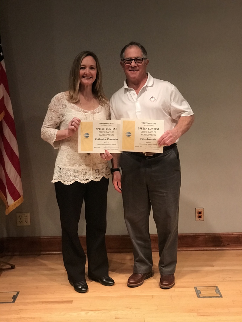 Catherine Cummins - second place Peter Arnstein - first place Speech Contest Winners